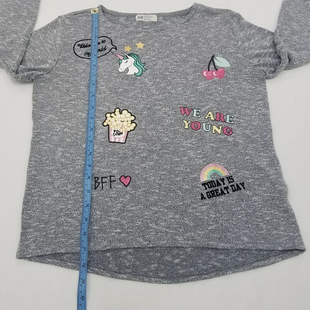 H & M Fine-knit Unicorn Popcorn Rainbow Printed Sweater